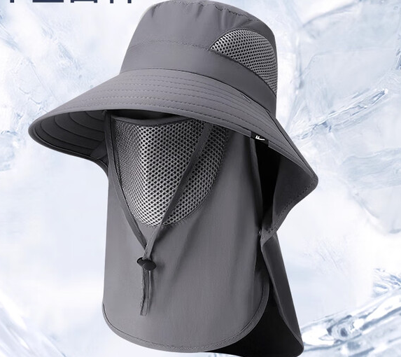 回力户外防晒帽女春季薄款遮阳帽男士渔夫帽登山防风骑行太阳帽大帽檐 灰色 