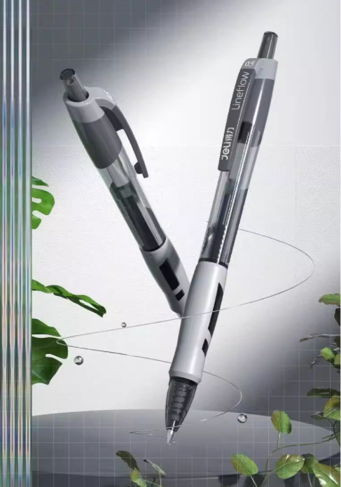 得力S08按动中性笔0.5mm黑色笔芯签字笔红按压水笔学生考试碳素笔